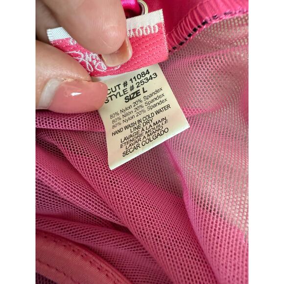 90's 00's vintage hot pink mesh mcbling corset babydoll y2k lingerie bustier L - Picture 9 of 9